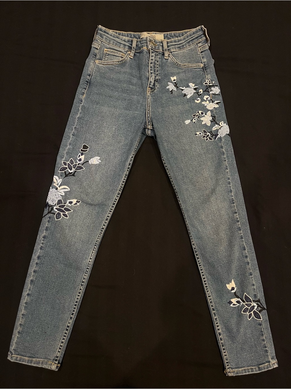 Topshop MOTO Jamie Floral Embroidered Skinny Jeans | W28 L30